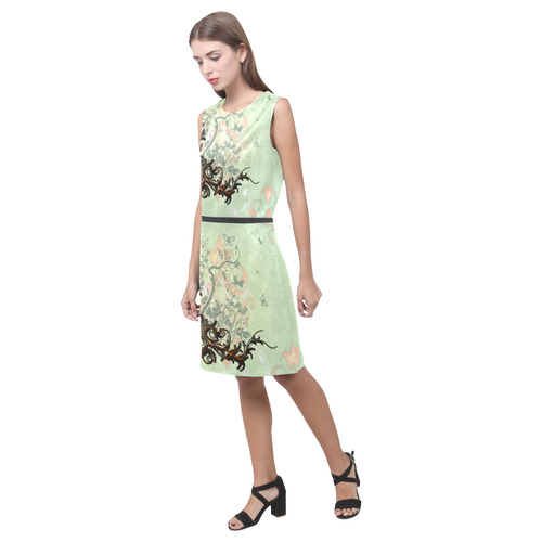 Flower power on soft green background Eos Women's Sleeveless Dress (Model D01)