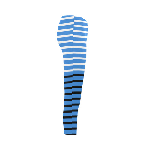 Narrow White & Black Flat Stripes Pattern Capri Legging (Model L02)