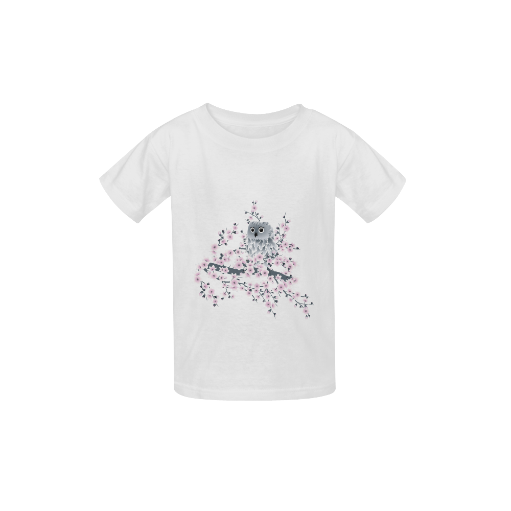 Cute Owl And Cherry Blossoms Girls Kid's  Classic T-shirt (Model T22)