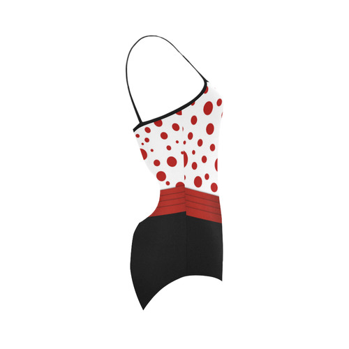 Polka Dots with Red Sash on Black Strap Swimsuit ( Model S05)