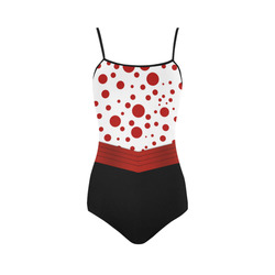 Polka Dots with Red Sash on Black Strap Swimsuit ( Model S05)