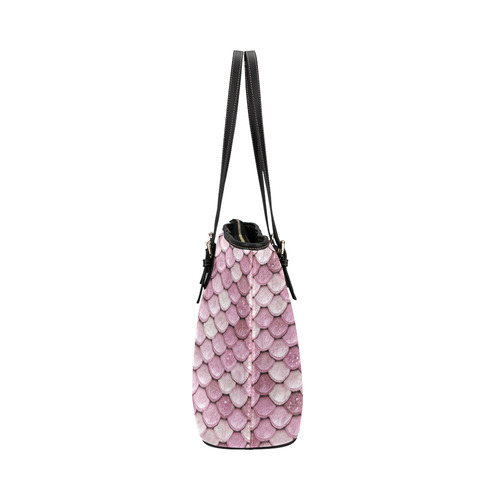 Pink sparkle glitter mermaid pattern Leather Tote Bag/Small (Model 1651)