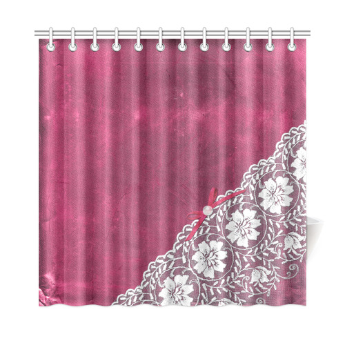 White elegant lace + pearl on pink Shower Curtain 72"x72"