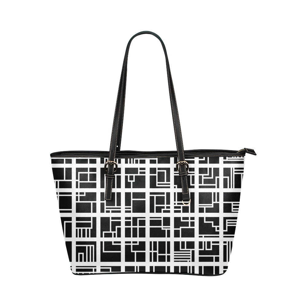 Lines and Squares Leather Tote Bag/Small (Model 1651)