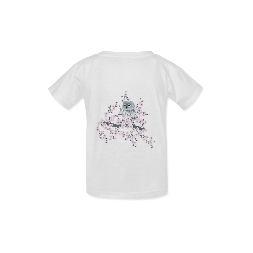 Cute Owl And Cherry Blossoms Girls Kid's  Classic T-shirt (Model T22)