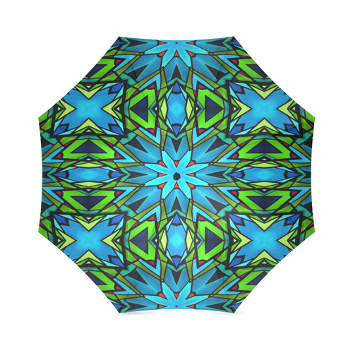 Blue and Green Stained Glass Foldable Umbrella (Model U01)