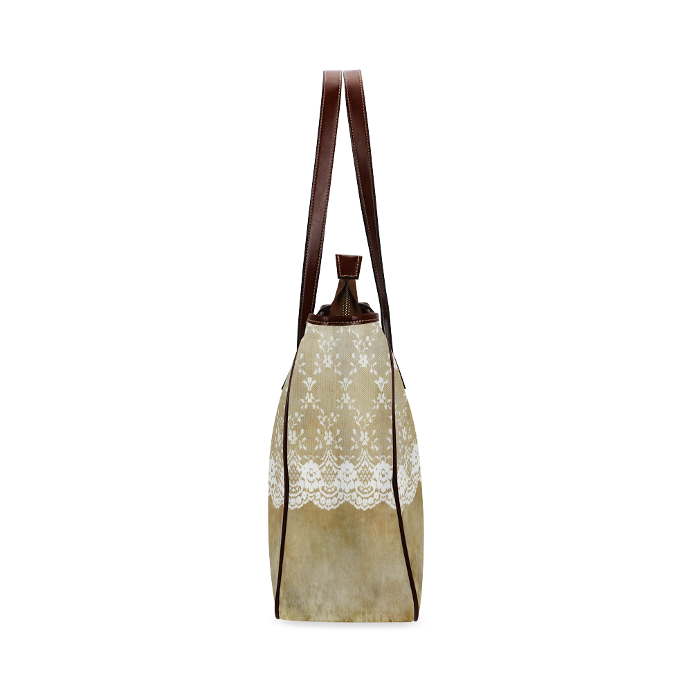 Elegant luxury white floral lace on grunge Classic Tote Bag (Model 1644)