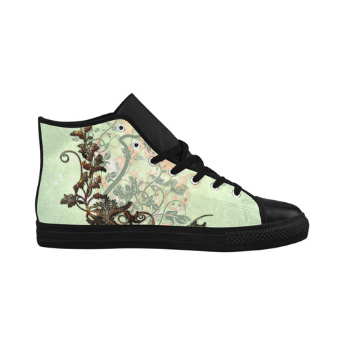 Flower power on soft green background Aquila High Top Microfiber Leather Men's Shoes/Large Size (Model 032)