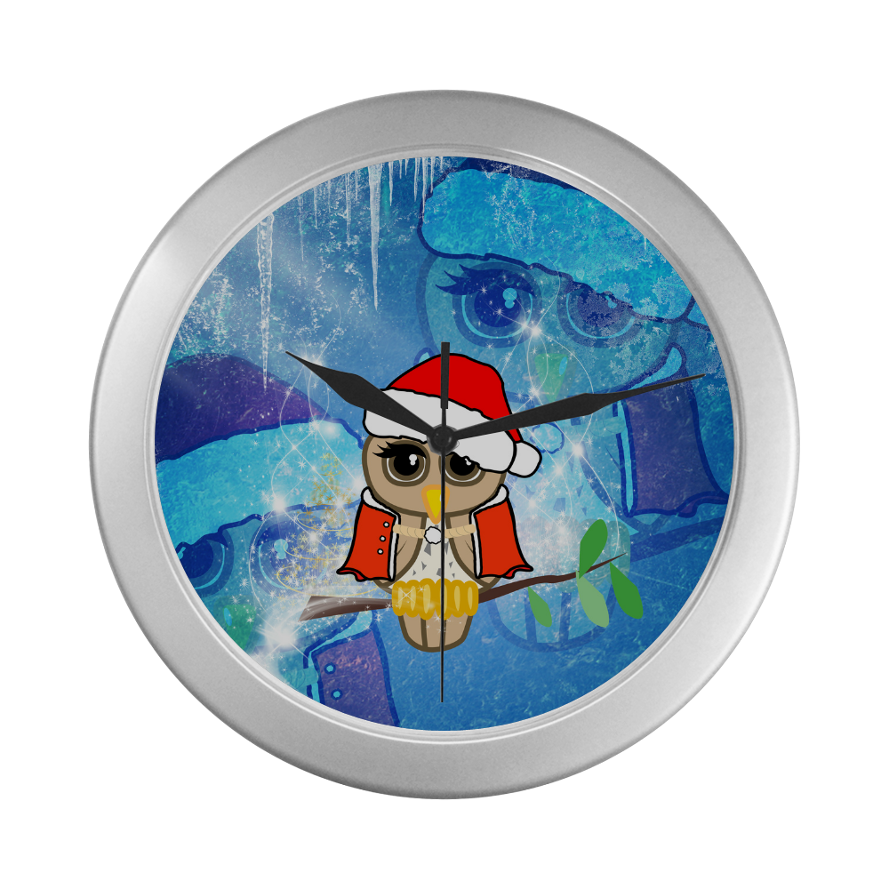 Christmas owls Silver Color Wall Clock