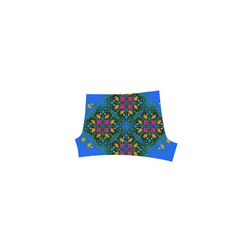 Colorful Floral Diamond Squares on Blue Briseis Skinny Shorts (Model L04)