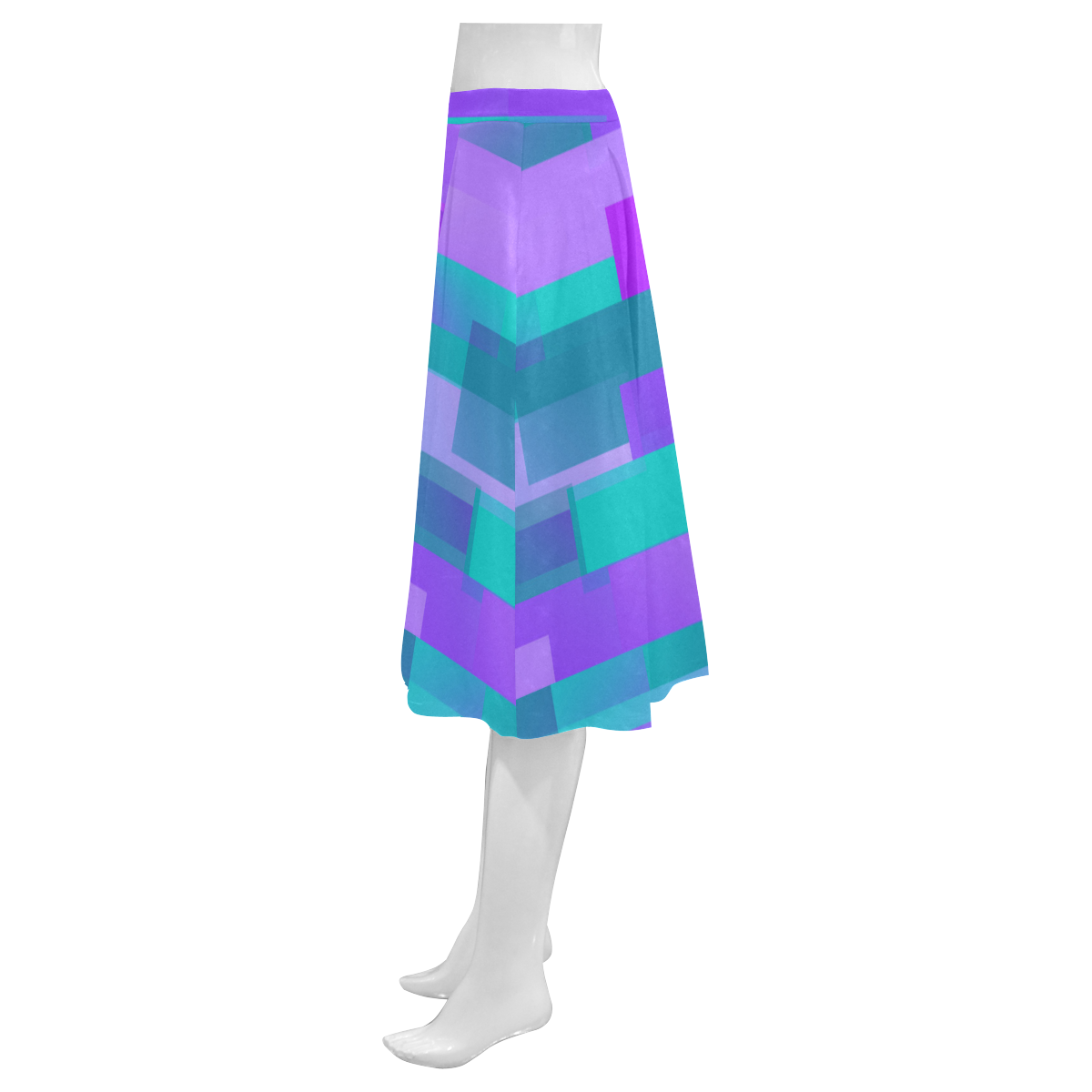 Purple Teal Blocks Mnemosyne Women's Crepe Skirt (Model D16)