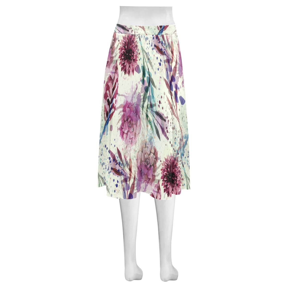 Water Color Flowers Mnemosyne Women's Crepe Skirt (Model D16)