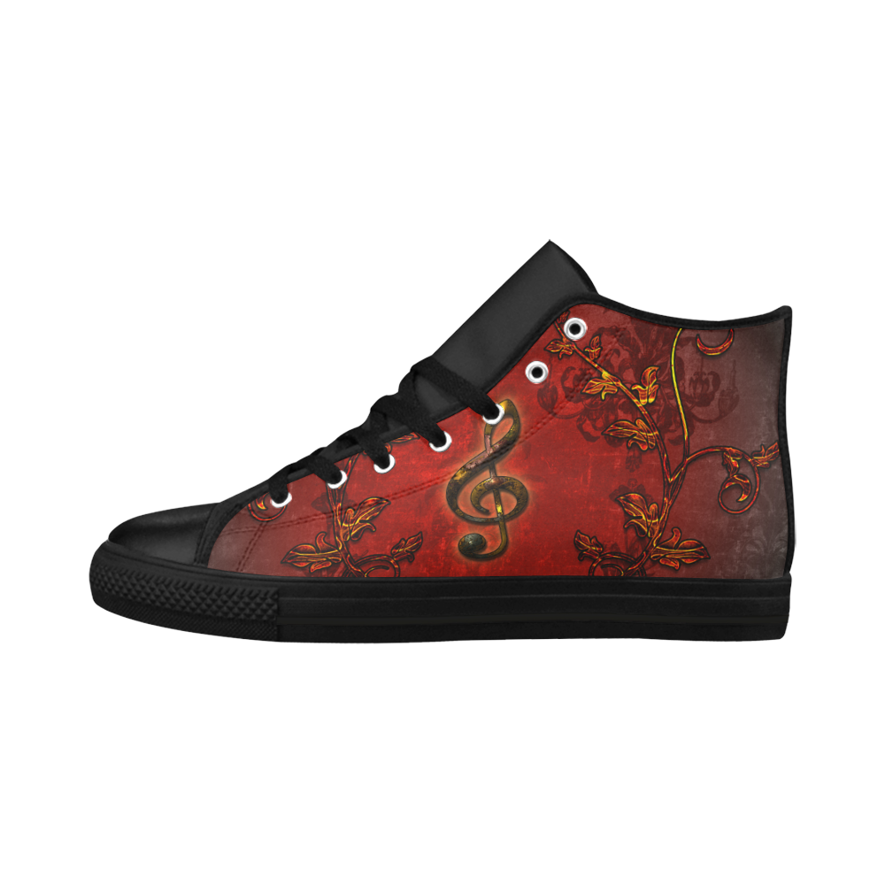 Music, clef and red floral elements Aquila High Top Microfiber Leather Men's Shoes/Large Size (Model 032)