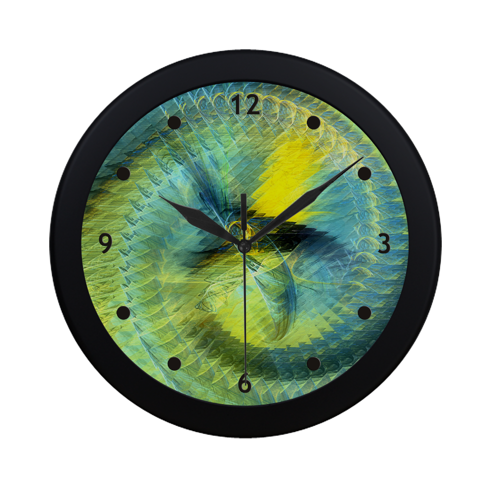 Light Blue Yellow Abstract Fractal Circular Plastic Wall clock