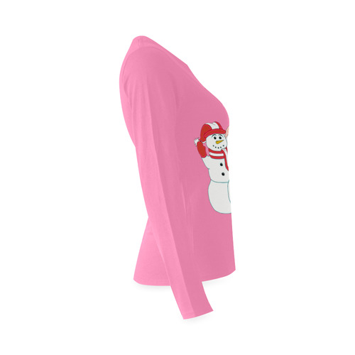 Snowman Family Pink Sunny Women's T-shirt (long-sleeve) (Model T07)
