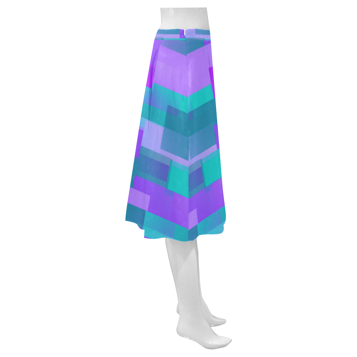 Purple Teal Blocks Mnemosyne Women's Crepe Skirt (Model D16)