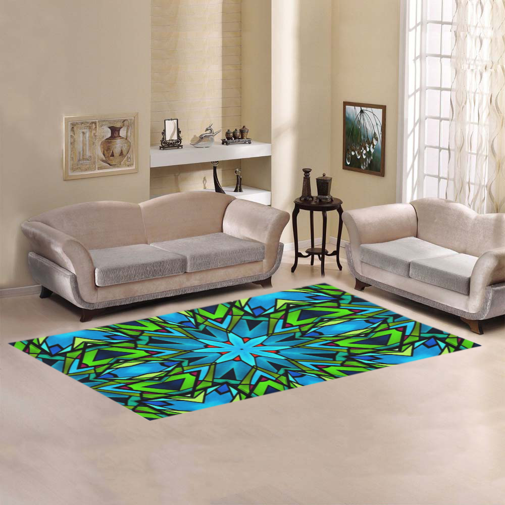 Blue and Green Stained Glass Area Rug 7'x3'3''