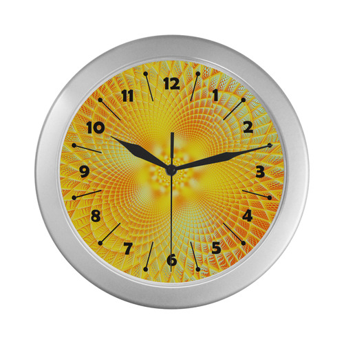 Gold Blue Grid Abstract Blossom Silver Color Wall Clock