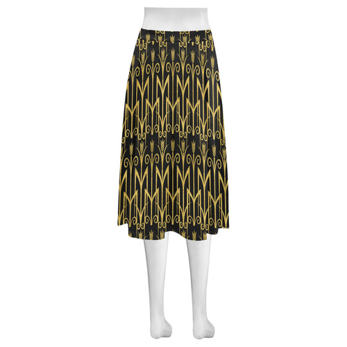 Beautiful Black And Gold Art Deco Pattern Mnemosyne Women's Crepe Skirt (Model D16)