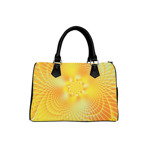 Gold Blue Grid Abstract Blossom Boston Handbag (Model 1621)