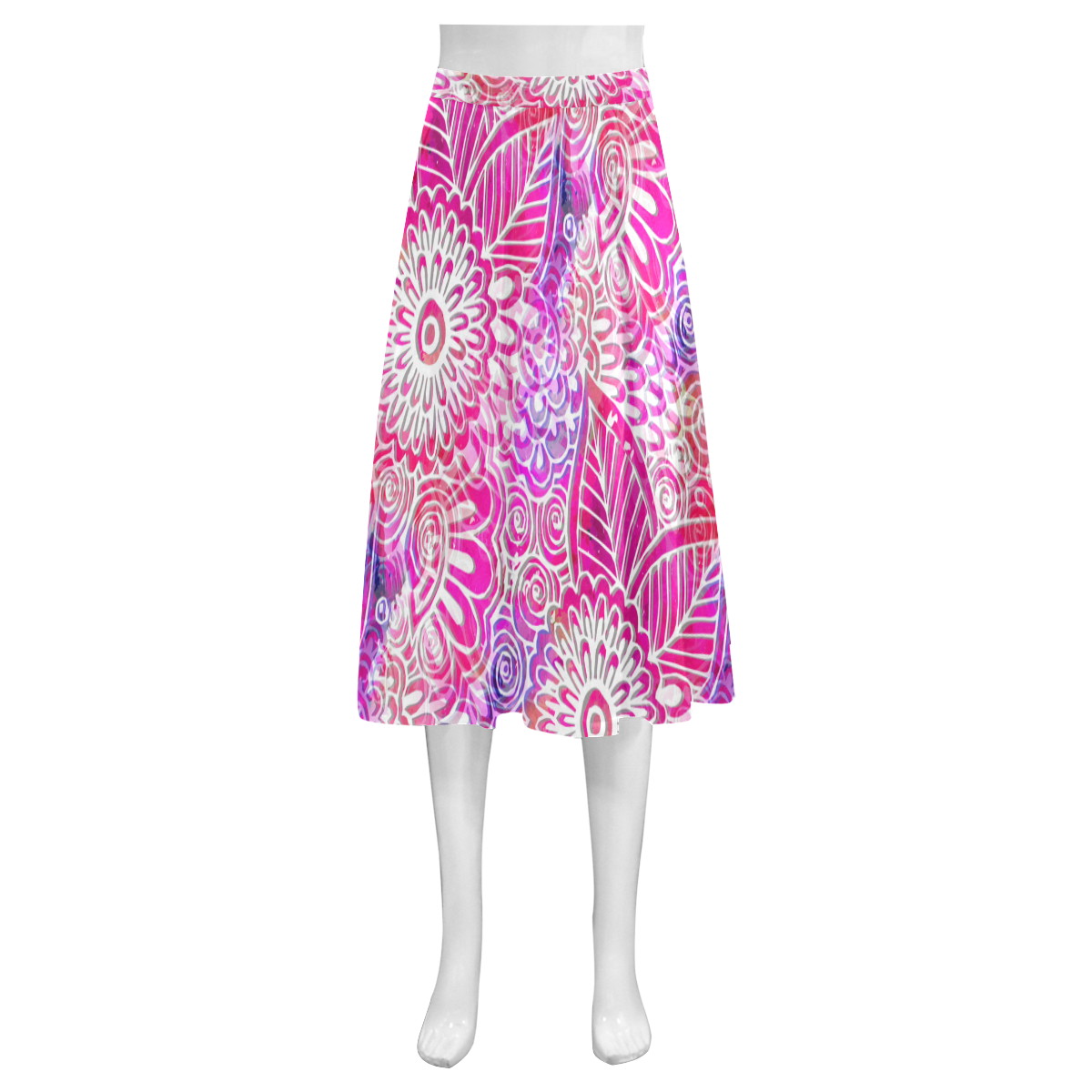 Pink Boho Flowers Mnemosyne Women's Crepe Skirt (Model D16)