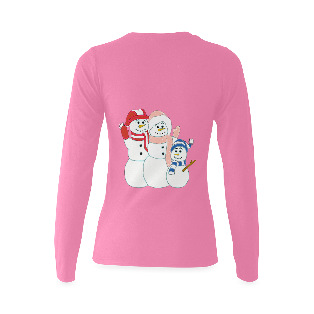 Snowman Family Pink Sunny Women's T-shirt (long-sleeve) (Model T07)