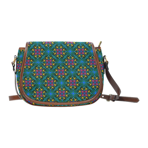 Colorful Floral Diamond Squares on Blue Saddle Bag/Large (Model 1649)