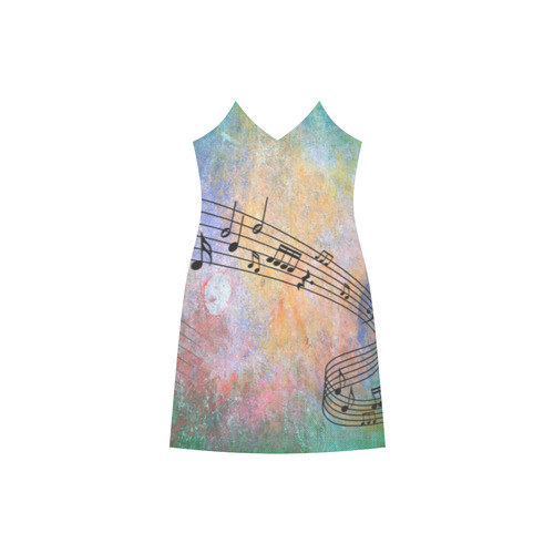 abstract music V-Neck Open Fork Long Dress(Model D18)