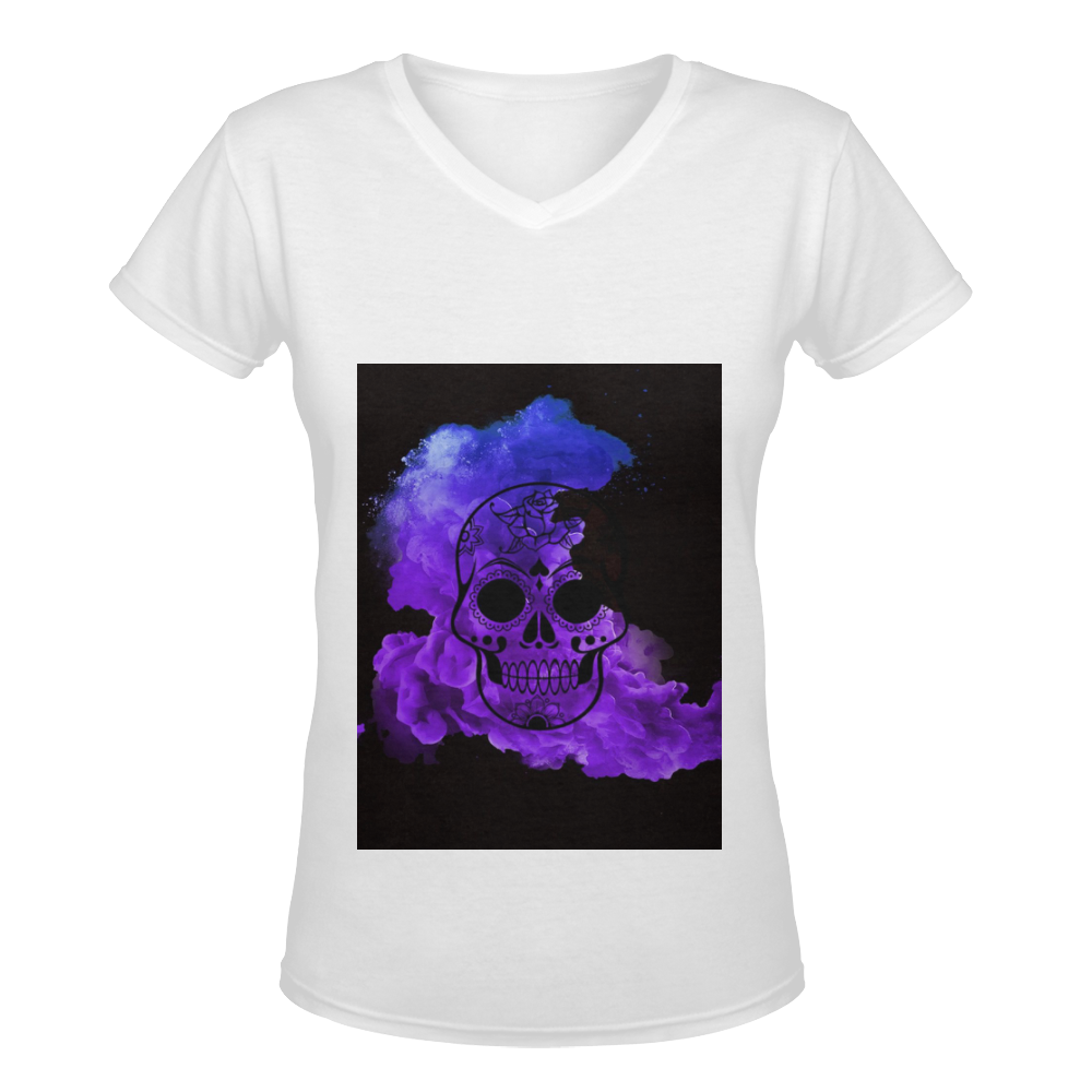 smoky skull Women's Deep V-neck T-shirt (Model T19)