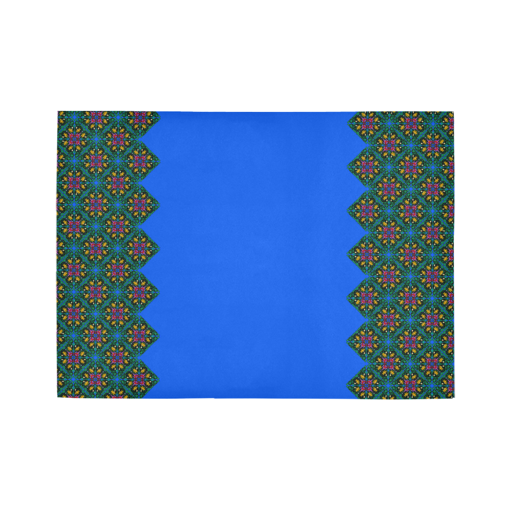 Colorful Floral Diamond Squares on Blue Area Rug7'x5'