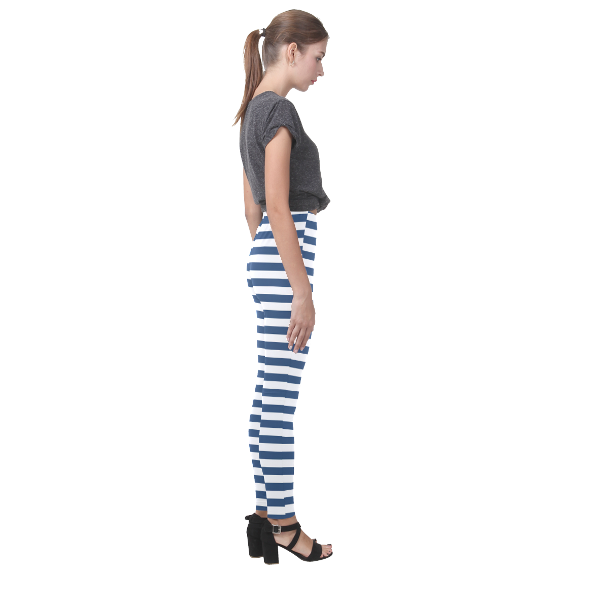 Blue and White Nautical Stripes Cassandra Women's Leggings (Model L01)