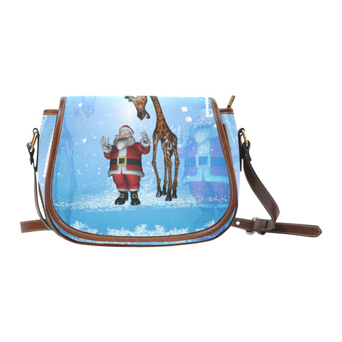 Funny Santa Claus and giraffe Saddle Bag/Small (Model 1649) Full Customization