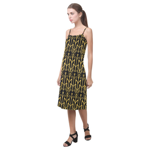 Beautiful Black And Gold Art Deco Pattern Alcestis Slip Dress (Model D05)