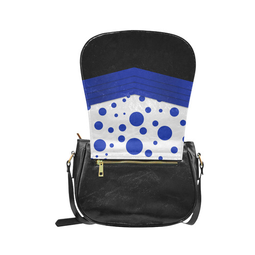 Polka Dots with Blue Sash and Black Bottom Classic Saddle Bag/Small (Model 1648)