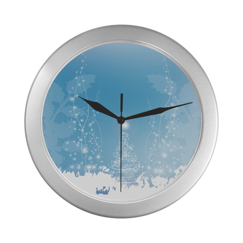 christmas design in blue and white Silver Color Wall Clock