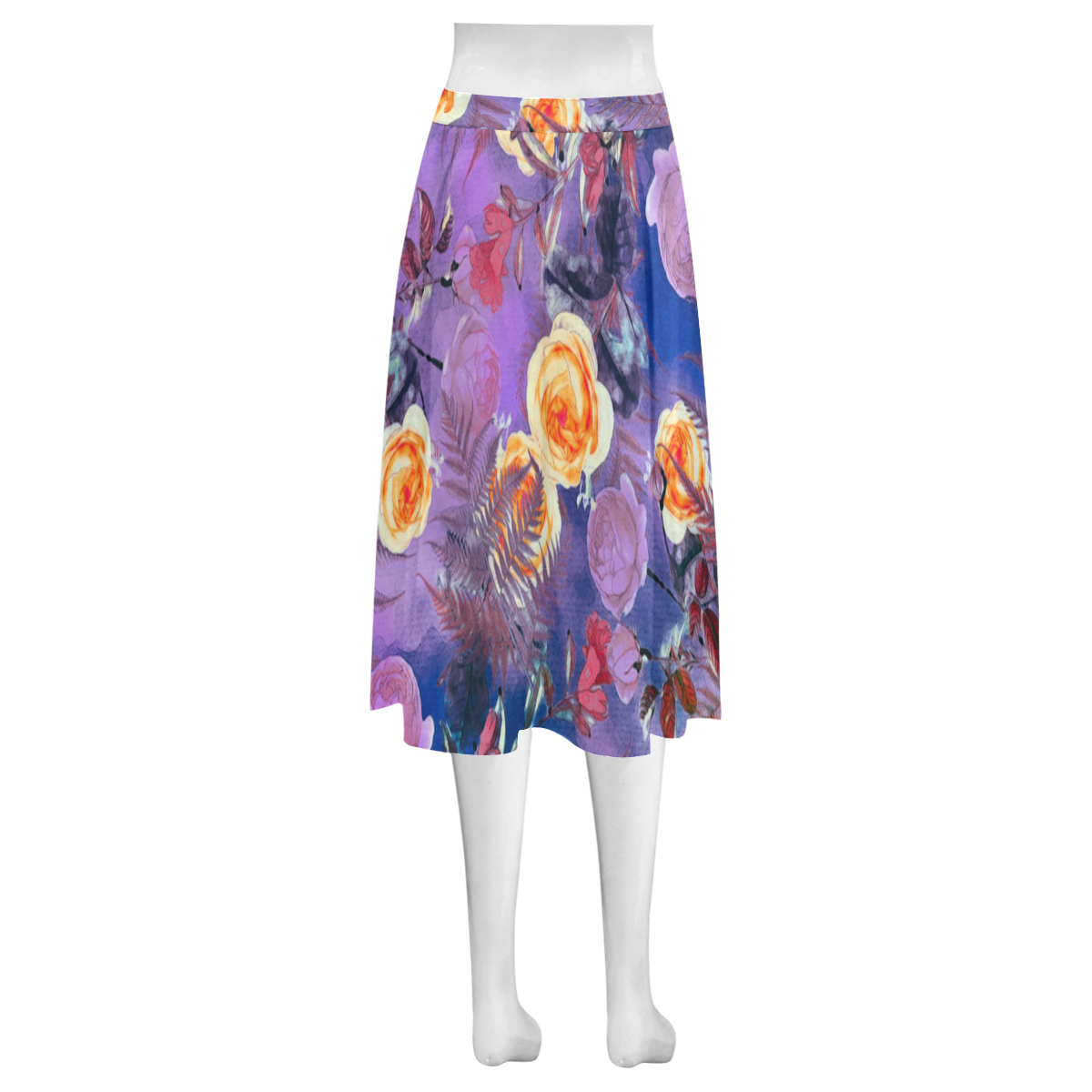 flowers 1 Mnemosyne Women's Crepe Skirt (Model D16)