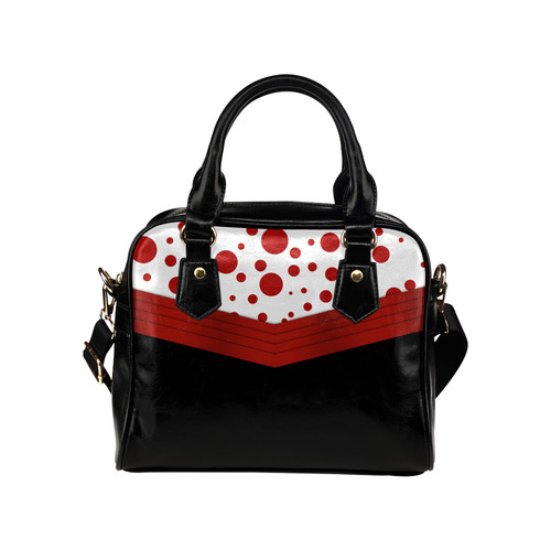 Polka Dots and Red Sash on Black Shoulder Handbag (Model 1634)