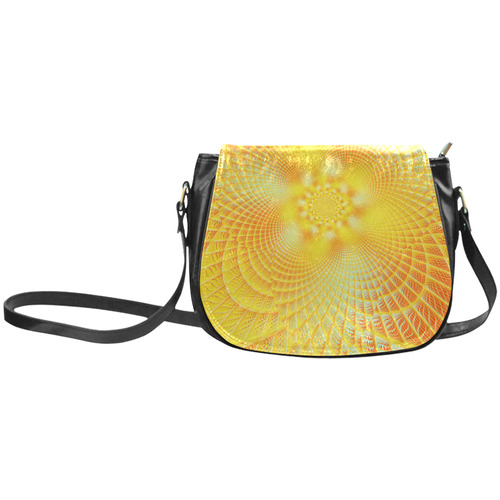 Gold Blue Grid Abstract Blossom Classic Saddle Bag/Small (Model 1648)