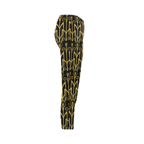 Beautiful Black And Gold Art Deco Pattern Capri Legging (Model L02)