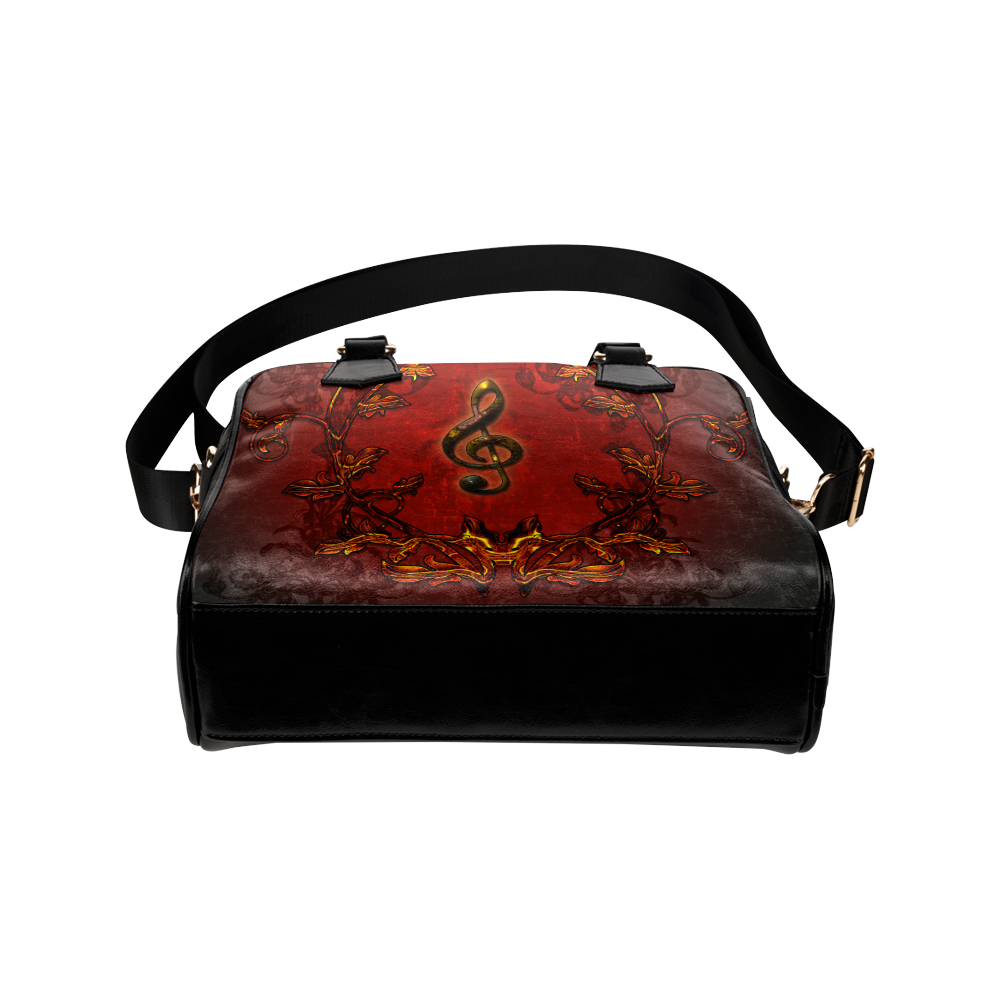 Music, clef and red floral elements Shoulder Handbag (Model 1634)