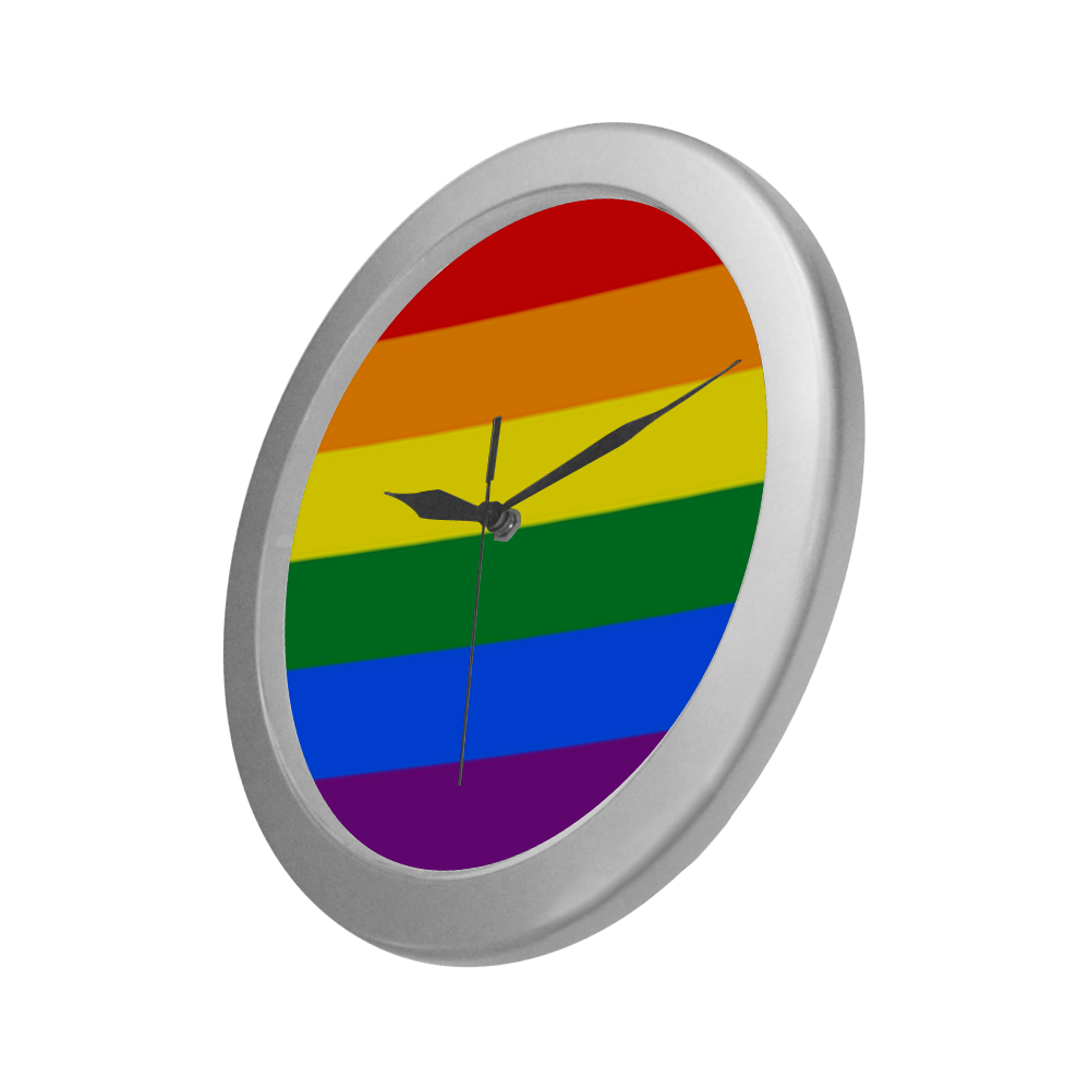 Gay Pride Rainbow Flag Stripes Silver Color Wall Clock