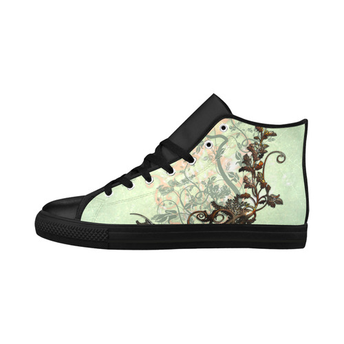 Flower power on soft green background Aquila High Top Microfiber Leather Men's Shoes/Large Size (Model 032)