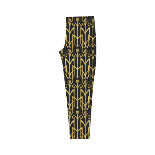 Beautiful Black And Gold Art Deco Pattern Capri Legging (Model L02)
