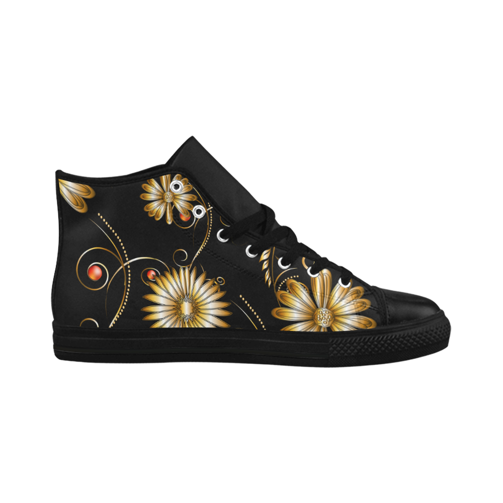 Flowers in golden colors Aquila High Top Microfiber Leather Men's Shoes/Large Size (Model 032)