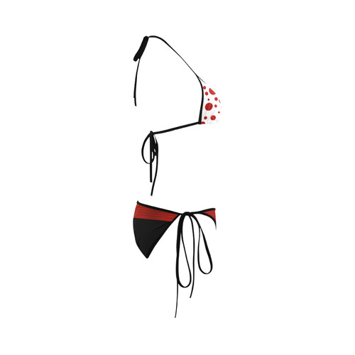 Polka Dots with Red Sash and Black Custom Bikini Swimsuit