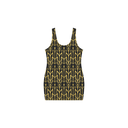 Beautiful Black And Gold Art Deco Pattern Medea Vest Dress (Model D06)