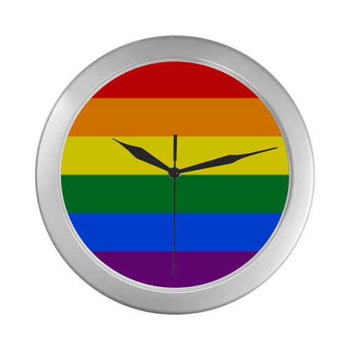 Gay Pride Rainbow Flag Stripes Silver Color Wall Clock