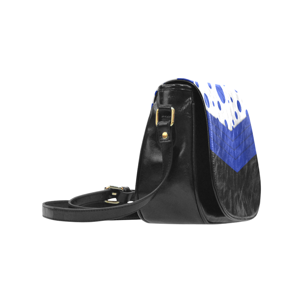 Polka Dots with Blue Sash and Black Bottom Classic Saddle Bag/Small (Model 1648)