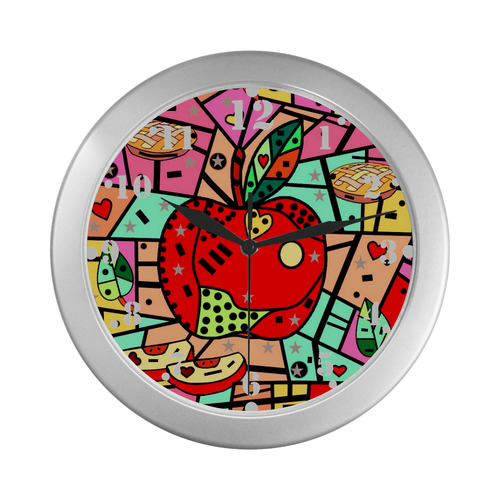 Apple Popart by Nico Bielow Silver Color Wall Clock