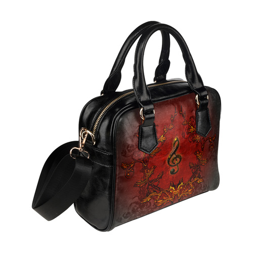 Music, clef and red floral elements Shoulder Handbag (Model 1634)